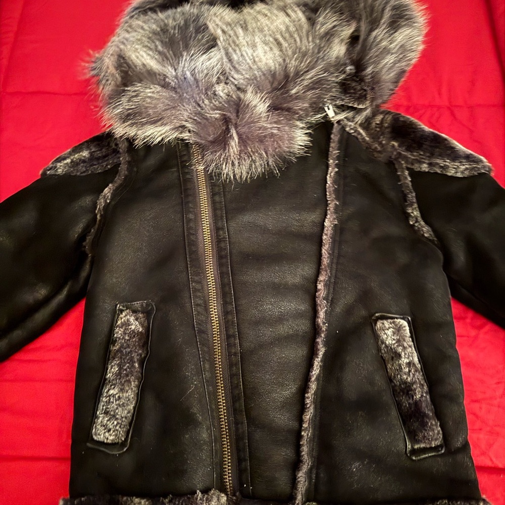 Jordan Craig Black Faux Fur-Lined Jacket with Gray Trim